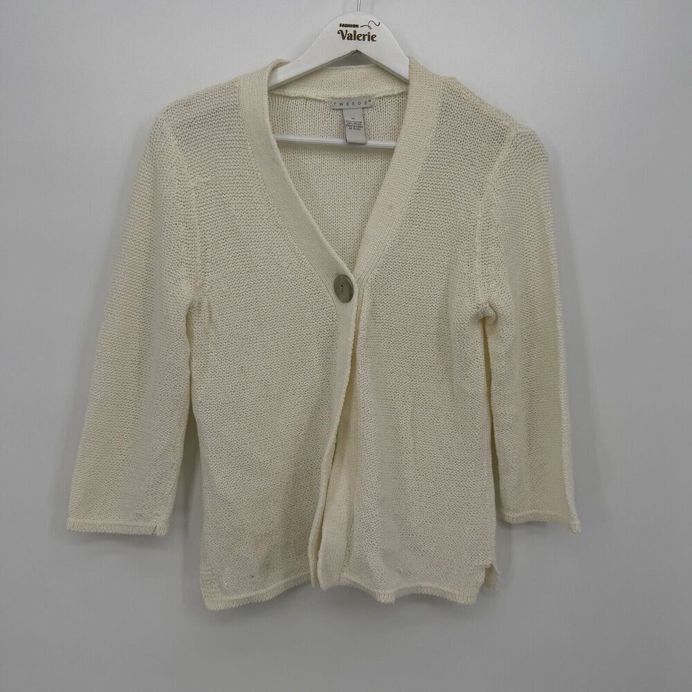 Tweeds Y2k Ivory Cotton Cardigan Single Button Sweater Size Medium Coastal